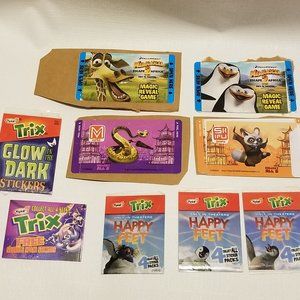 Yoplait Trix yogurt stickers- Kung Fu Panda, Madagascar 2, Happy Feet, & rabbit